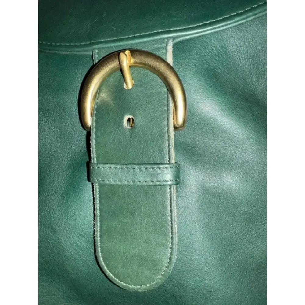 Green Leather Backpack with Gold Ring Accent